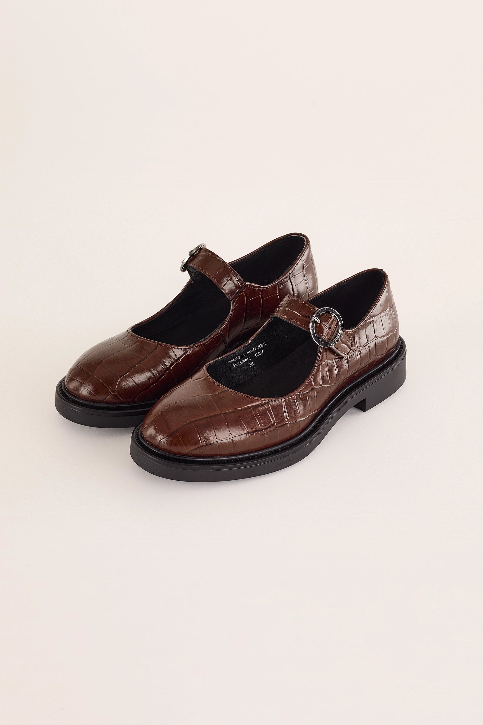 mary jane in pelle stampa coccodrillo – cashott copenhagen, suola in gomma, marrone scuro