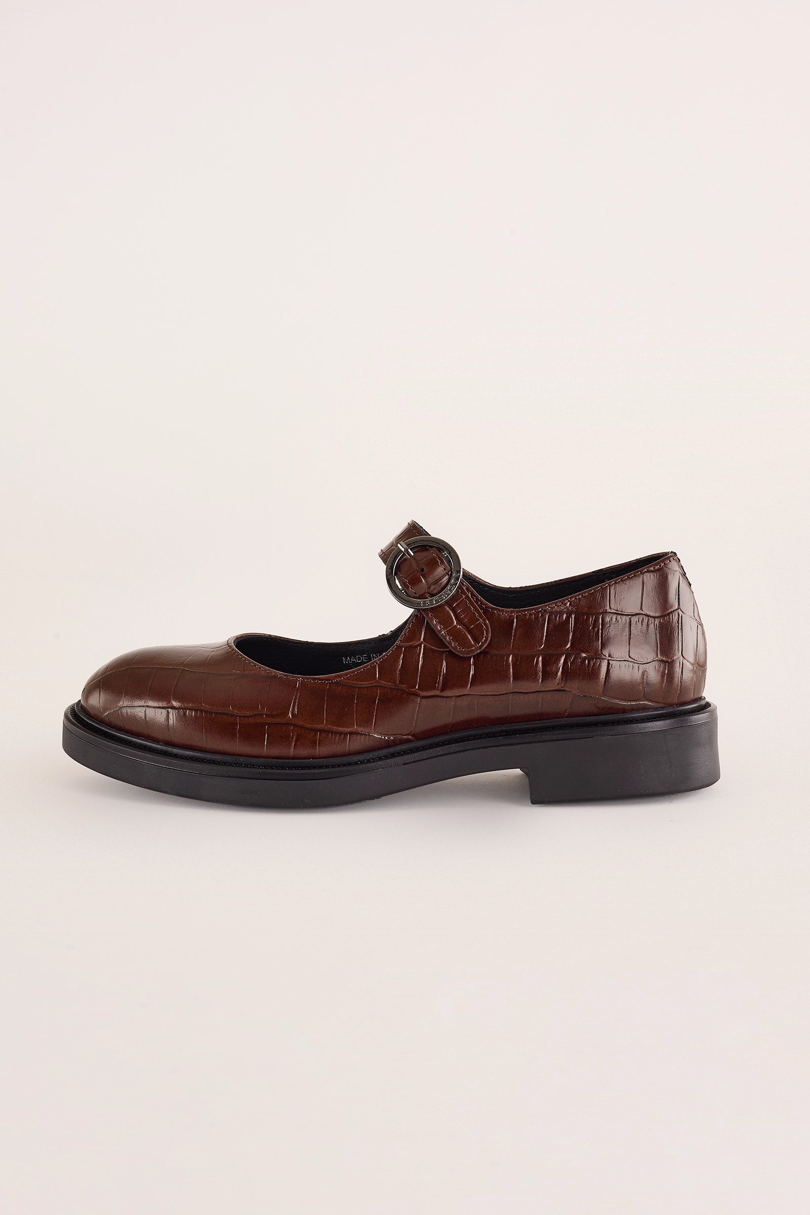 mary jane in pelle stampa coccodrillo – cashott copenhagen marrone scuro, suola in gomma