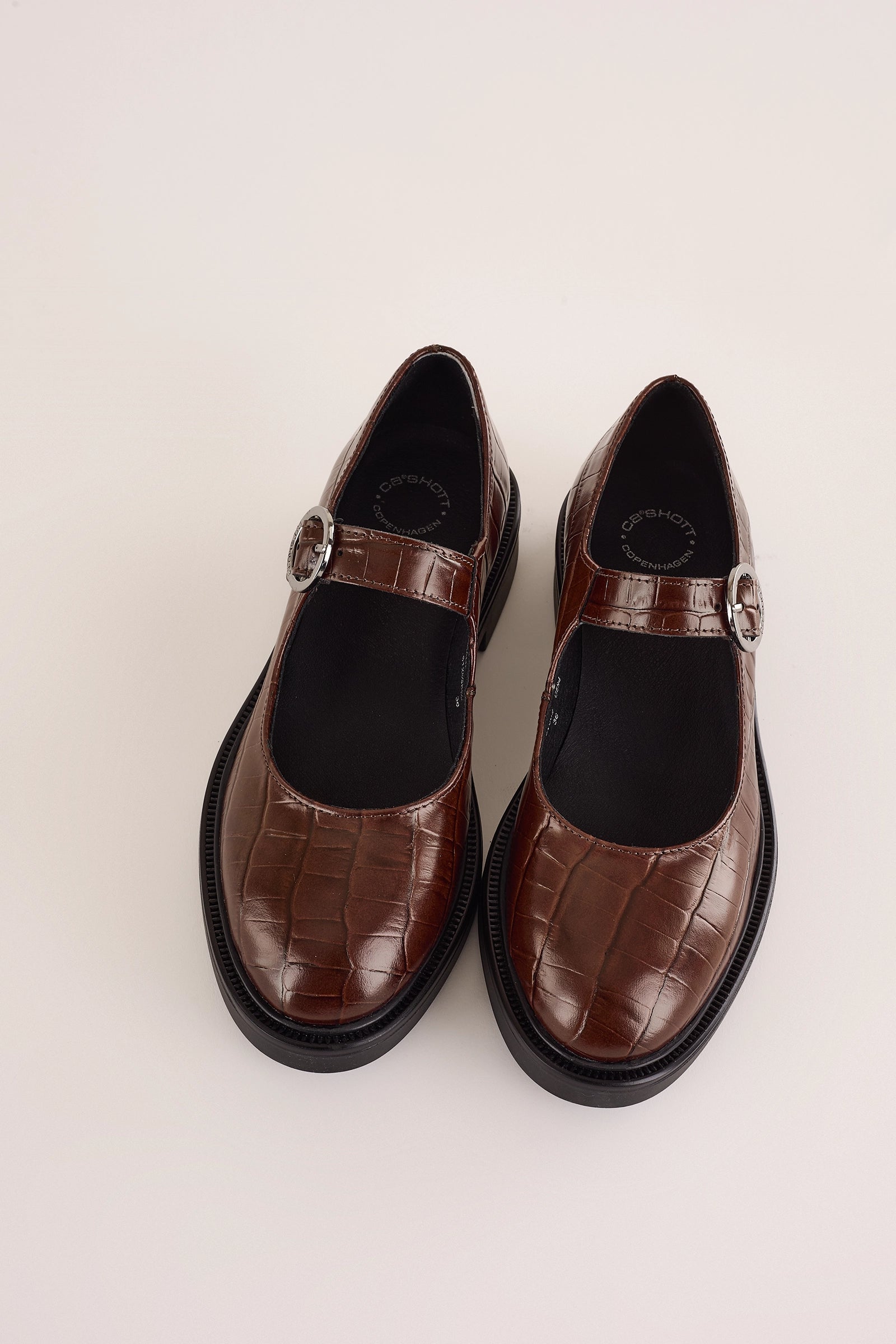 mary jane in pelle stampa coccodrillo – cashott copenhagen marrone scuro
