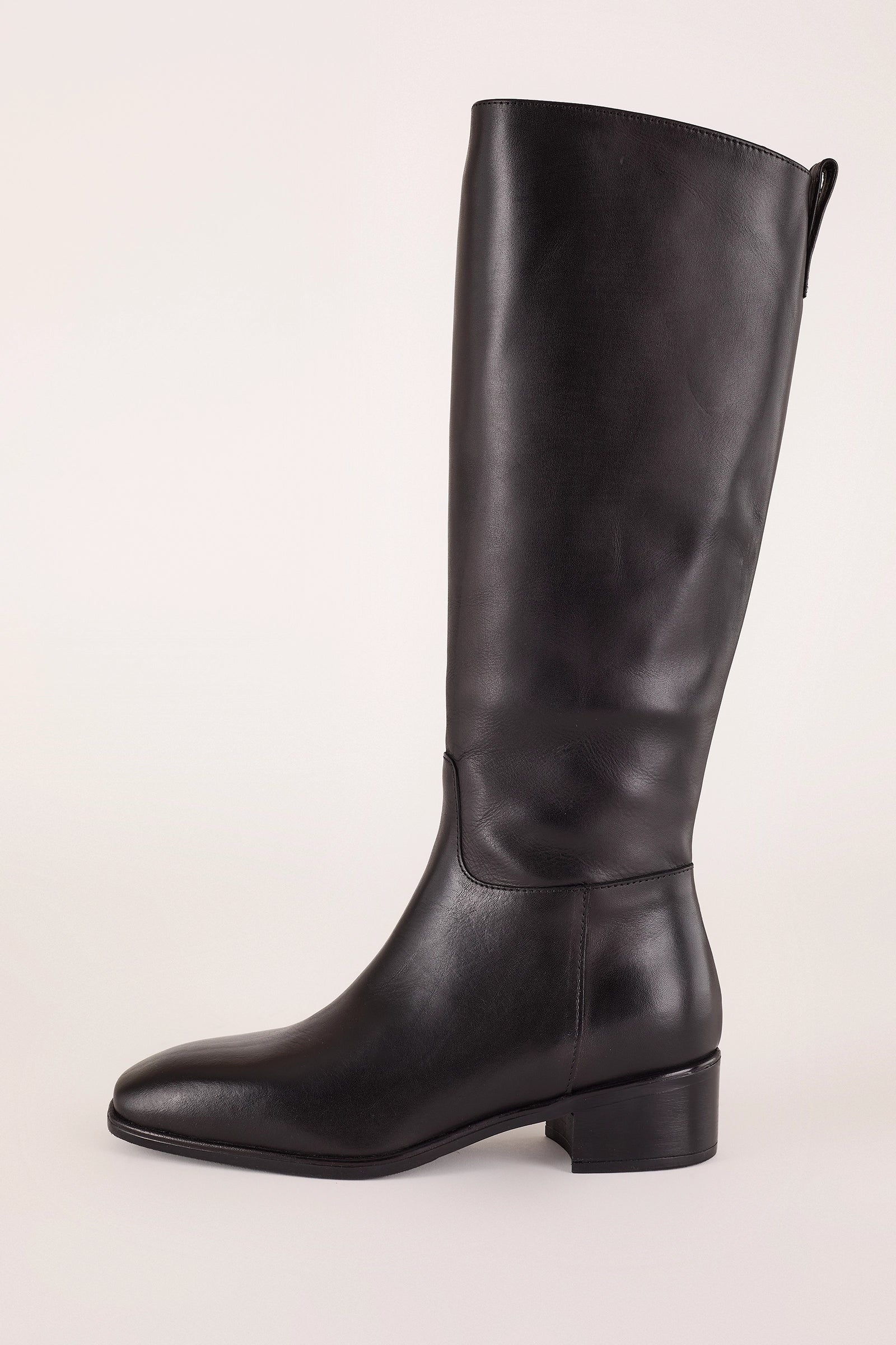 stivali con fondo in gomma tacco 4 cm, vera pelle, nero