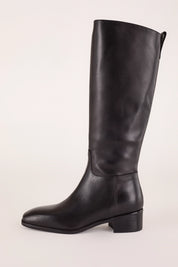 stivali con fondo in gomma tacco 4 cm, vera pelle, nero