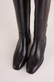 stivali con fondo in gomma tacco 4 cm nero, made in italy, vera pelle