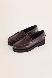 mocassini con suola in gomma leggera abrasivato bordeaux, pelle abrasivata