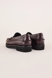 mocassini con suola in gomma leggera abrasivato bordeaux, vera pelle