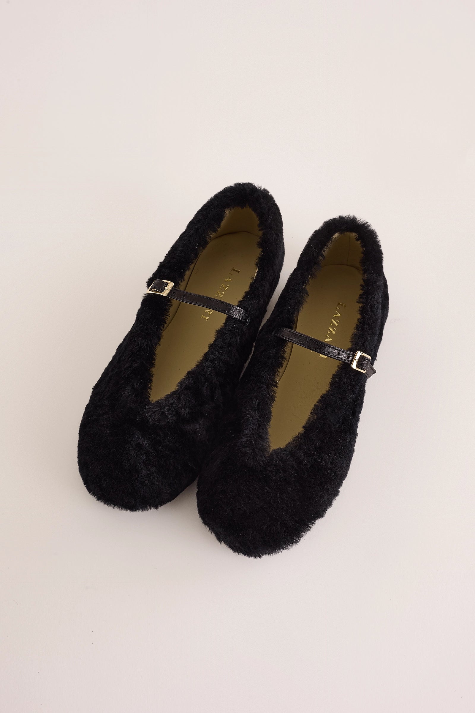 ballerine in pelliccia effetto montone, made in italy, nero