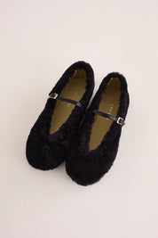 ballerine in pelliccia effetto montone, made in italy, nero