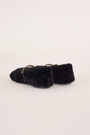 ballerine in pelliccia effetto montone nero, vera pelle