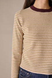 maglia cropped a righe in lana e cashmere fluo - panna, made in italy
