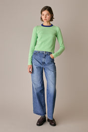 maglia cropped a righe in lana e cashmere, modello cropped, mela - menta