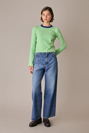 maglia cropped a righe in lana e cashmere cipria - oliva, modello cropped