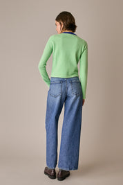 maglia cropped a righe in lana e cashmere fluo - panna, modello cropped