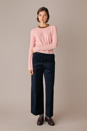 maglia cropped a righe in lana e cashmere fluo - panna, modello cropped, made in italy