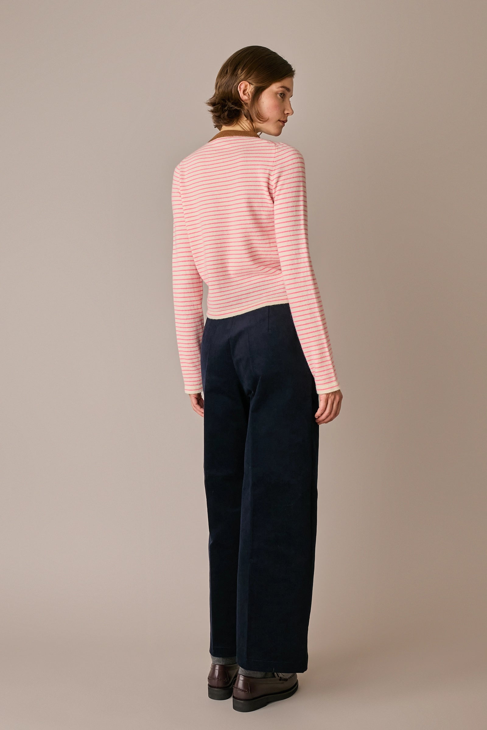 maglia cropped a righe in lana e cashmere fluo - panna, modello cropped, lazzari