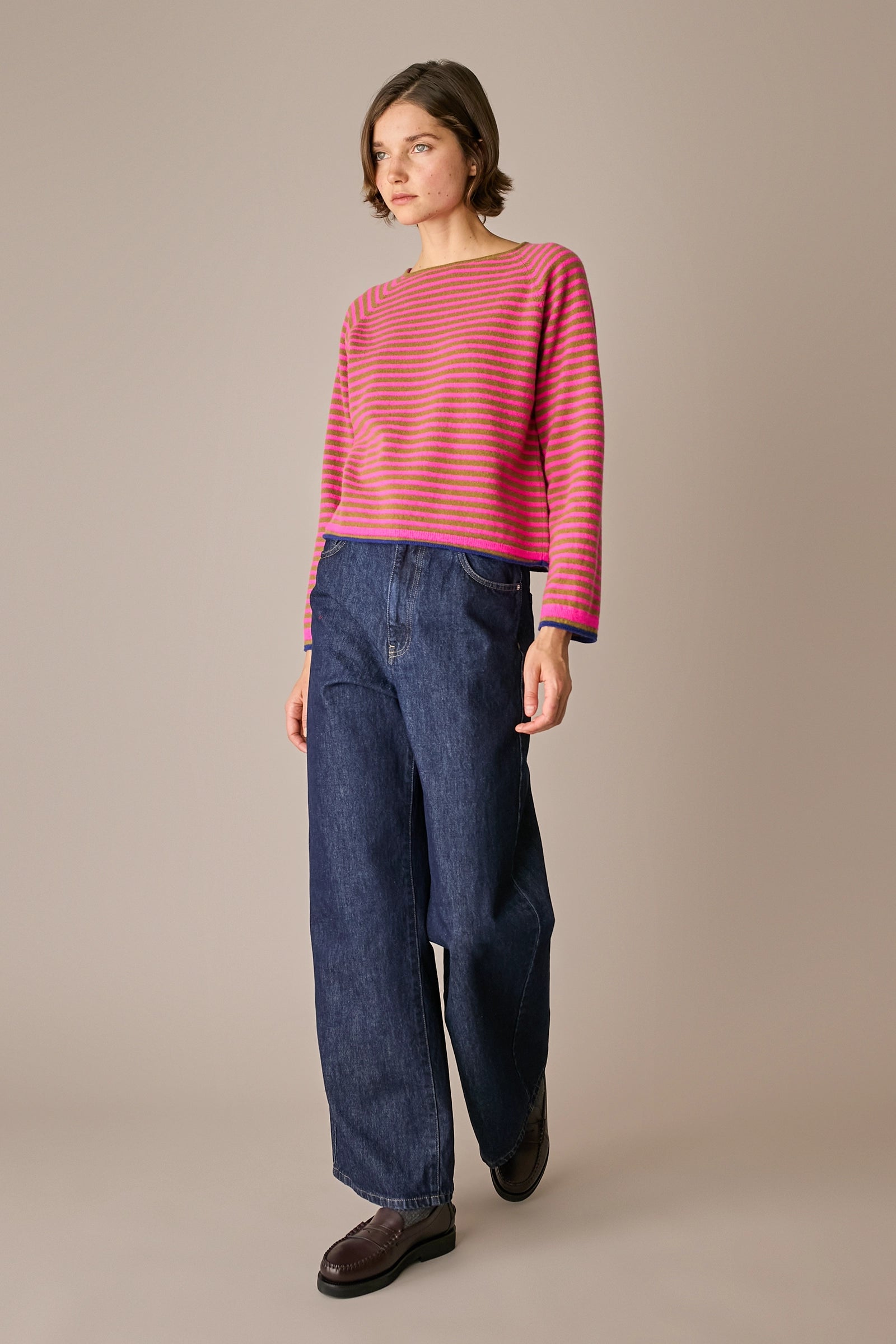 maglia a righe in lana e cashmere righe bianco e blu, maniche raglan