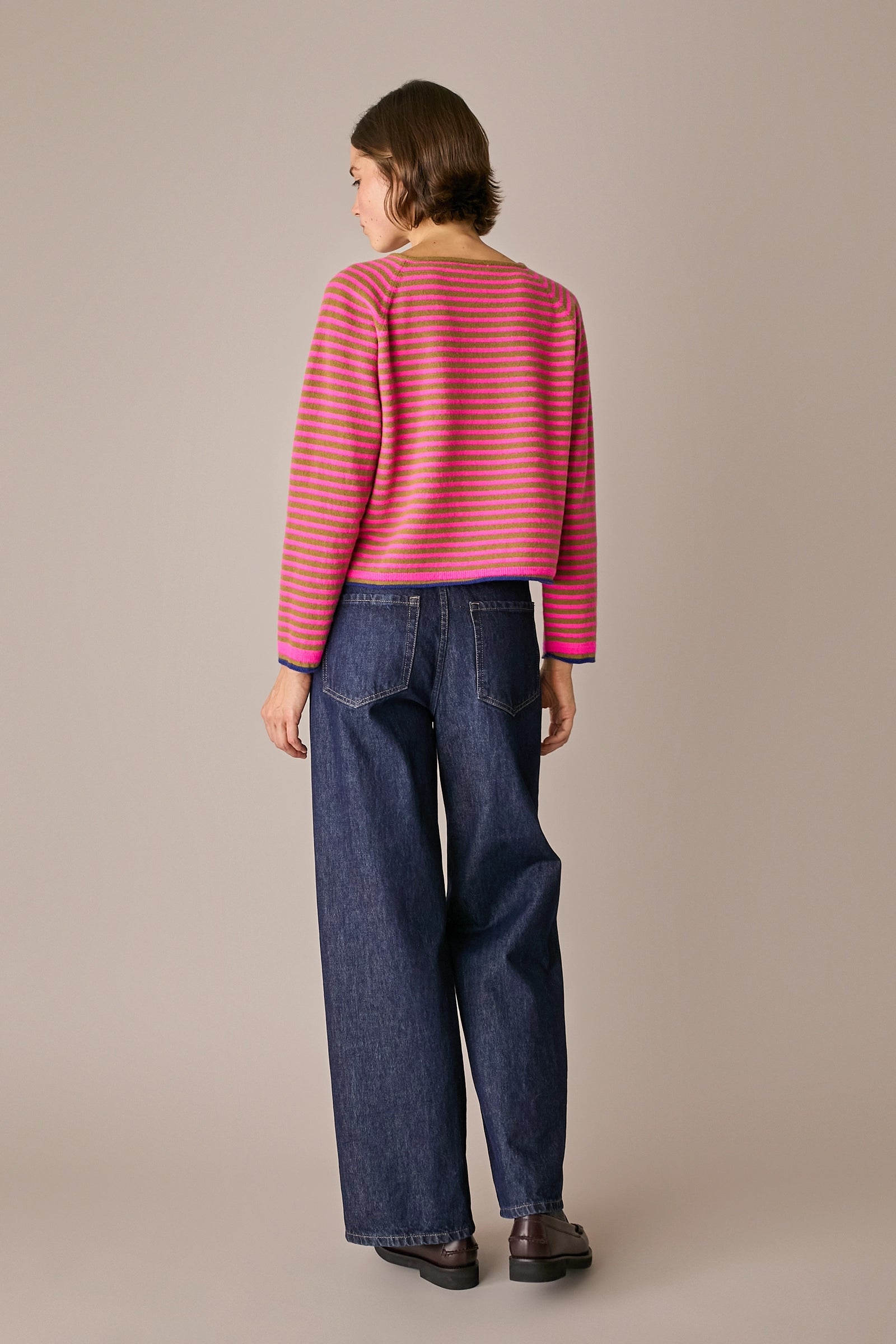maglia a righe in lana e cashmere righe bianco e blu, scollo quadrato
