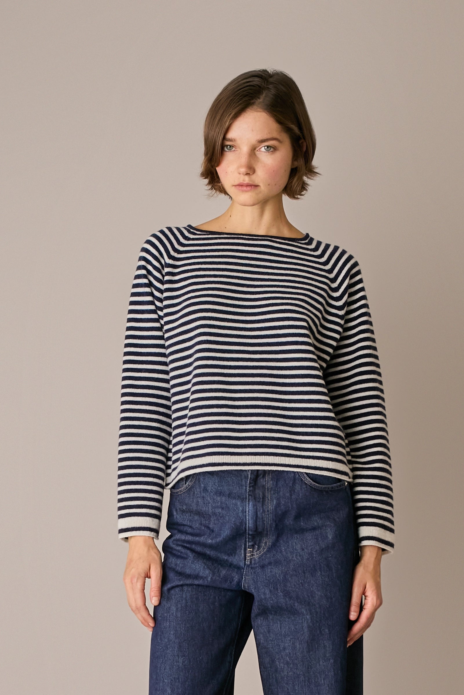 maglia a righe in lana e cashmere fluo - panna, maniche raglan