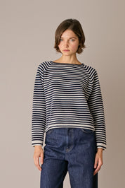maglia a righe in lana e cashmere fluo - panna, maniche raglan