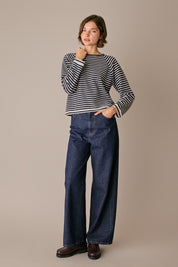 maglia a righe in lana e cashmere, maniche raglan, fluo - panna