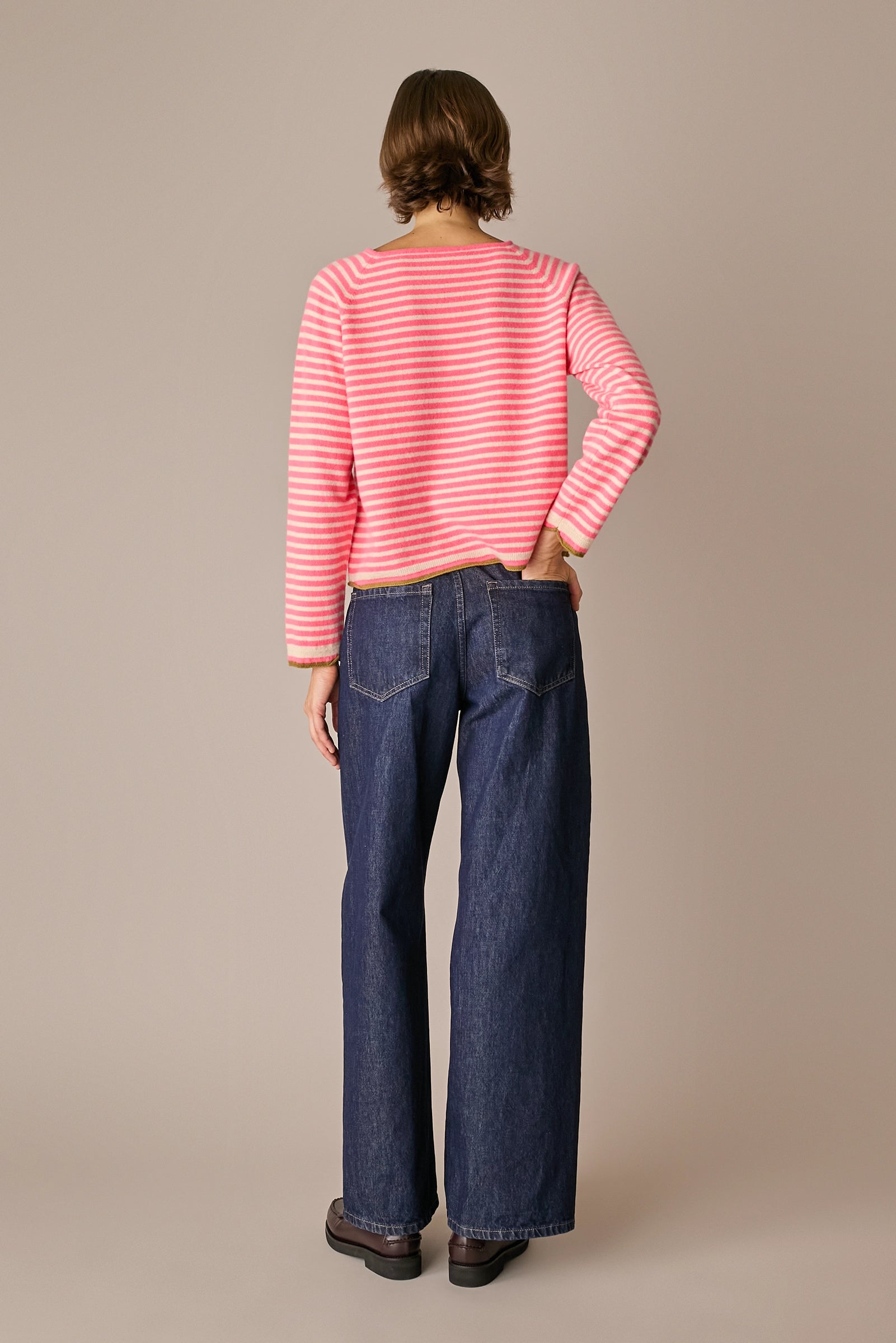 maglia a righe in lana e cashmere fluo - panna, maniche raglan, made in italy
