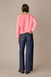 maglia a righe in lana e cashmere fluo - panna, maniche raglan, made in italy