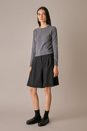 maglia girocollo in lana e cashmere, lana e cashmere, grigio