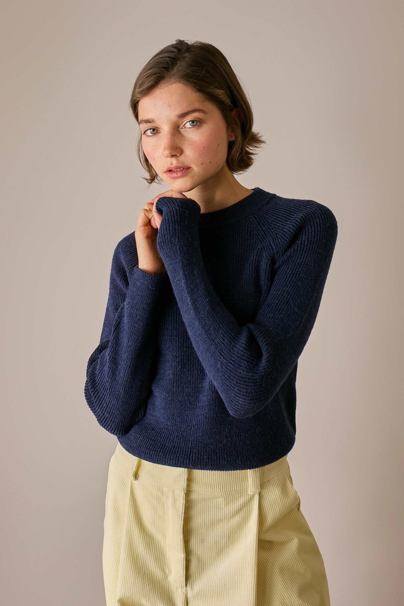 maglia a costine con maniche raglan, maniche raglan, blu navy