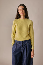 maglia a costine con maniche raglan, modello girocollo, giallino