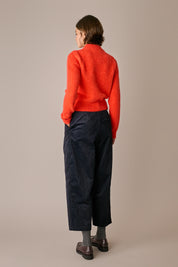 maglia collo a vulcano in alpaca e mohair azzurro, made in italy