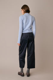 maglia collo a vulcano in alpaca e mohair azzurro, collo a vulcano, made in italy