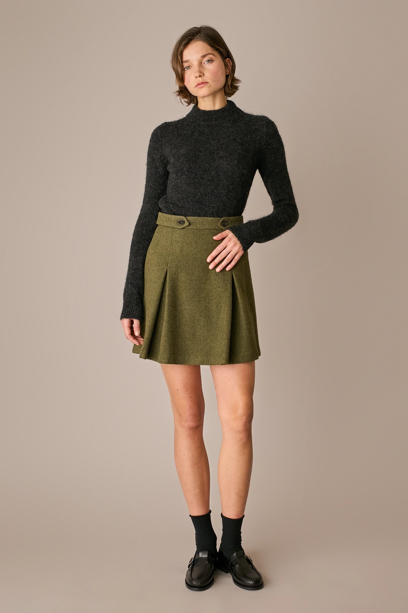 maglia collo a vulcano in alpaca e mohair antracite