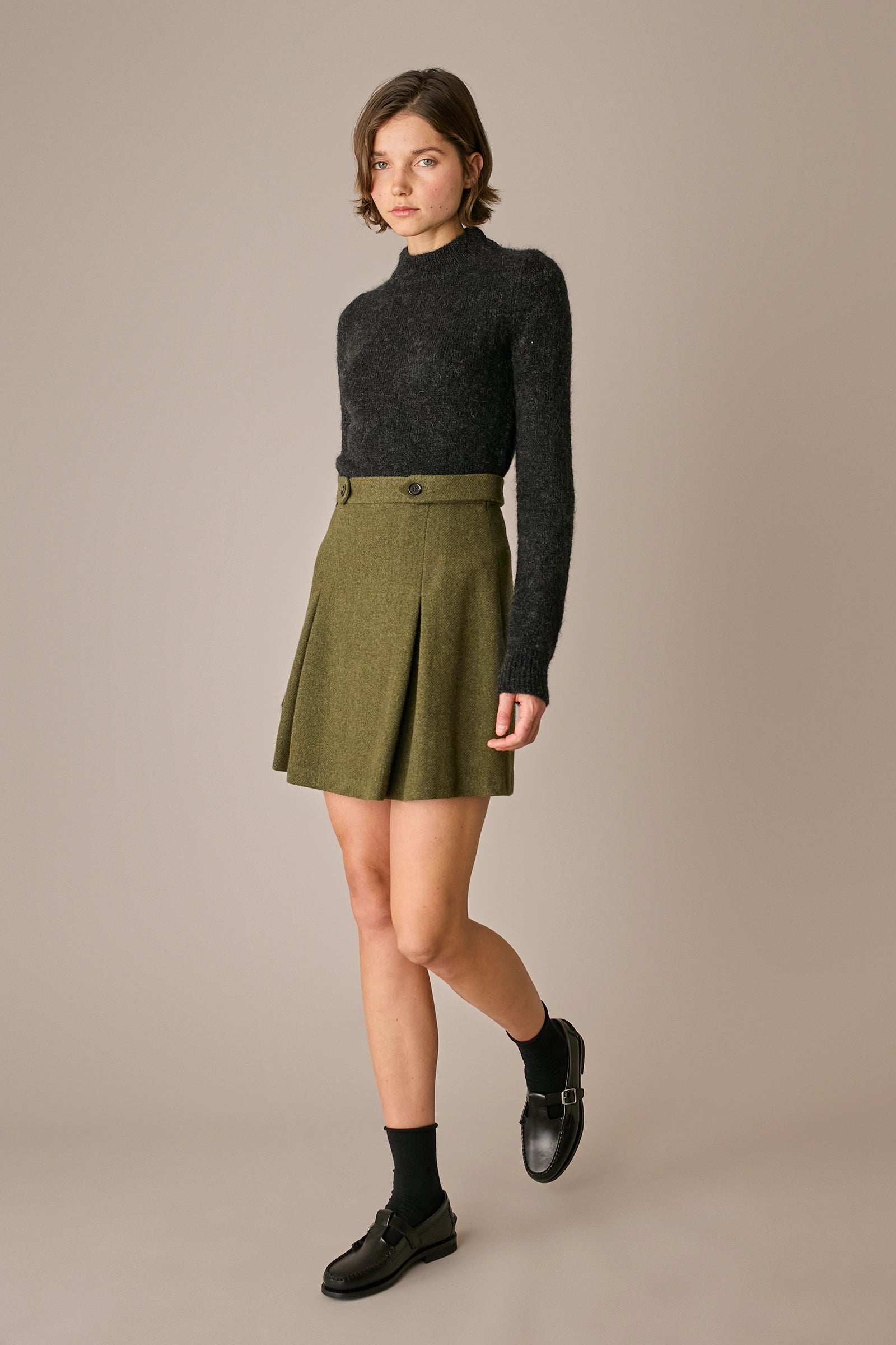 maglia collo a vulcano in alpaca e mohair antracite, collo a vulcano, lazzari
