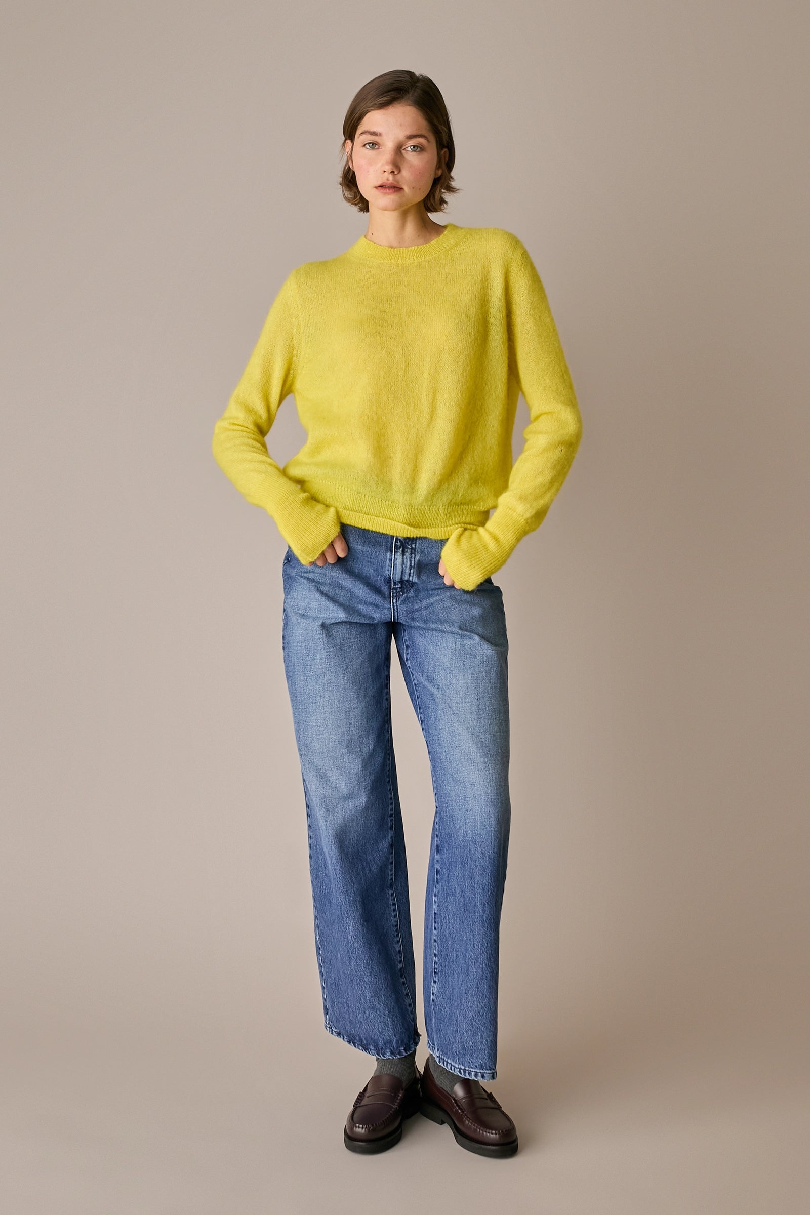 maglia girocollo in alpaca bruciato, modello girocollo