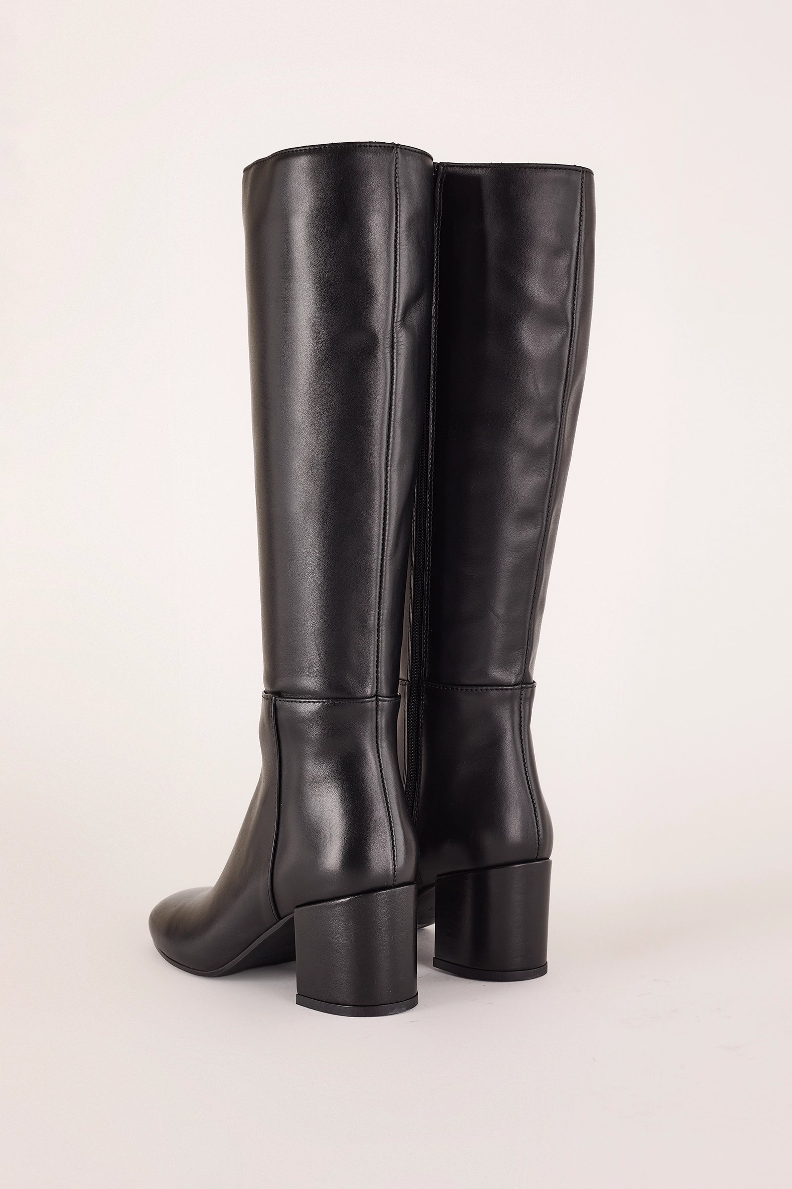 stivali in pelle con tacco 6 cm nero, vera pelle