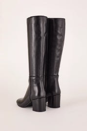 stivali in pelle con tacco 6 cm nero, vera pelle
