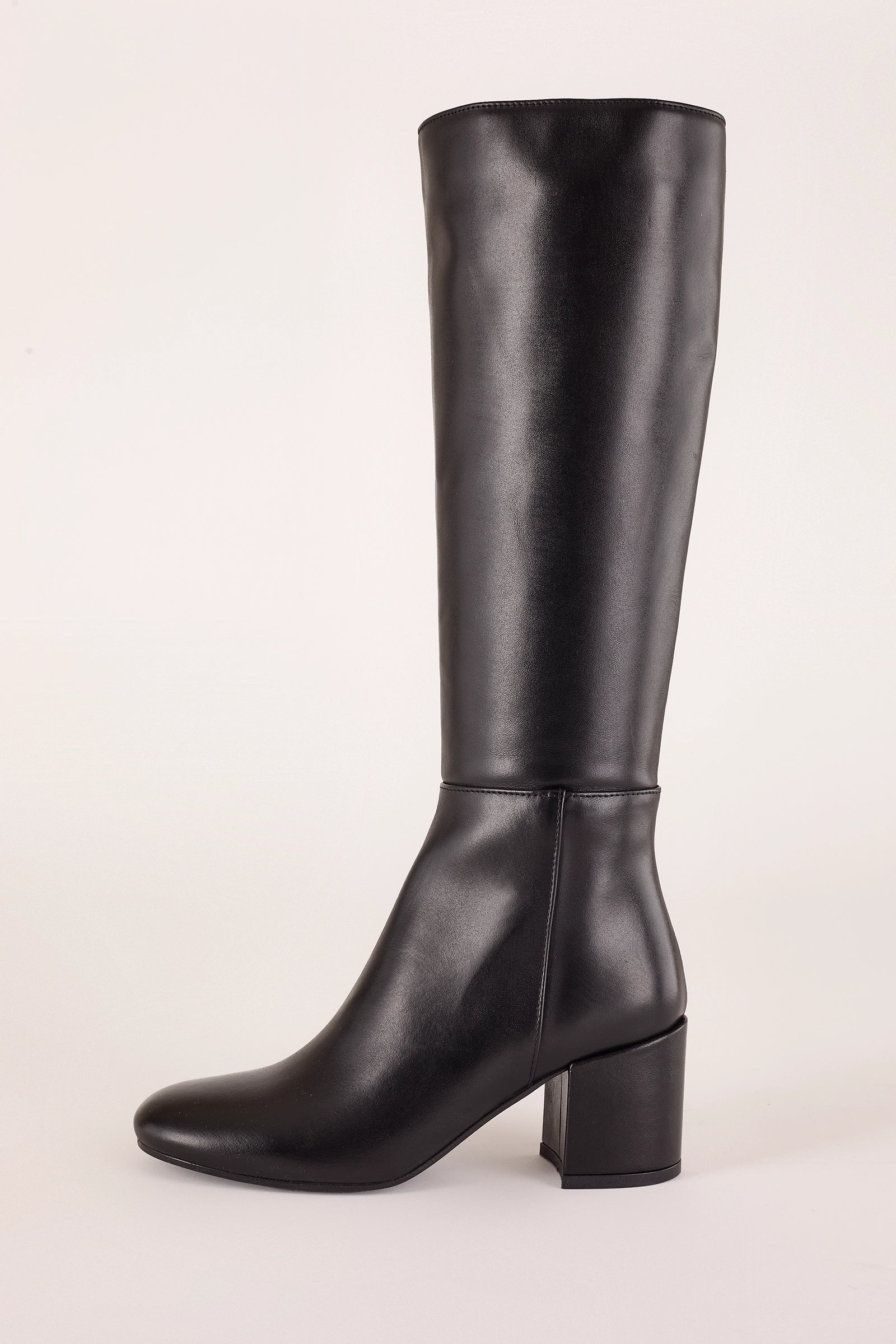 stivali in pelle con tacco 6 cm nero, made in italy