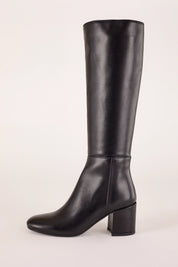 stivali in pelle con tacco 6 cm nero, made in italy