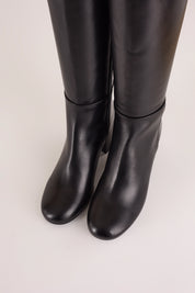 stivali in pelle con tacco 6 cm, vera pelle, nero
