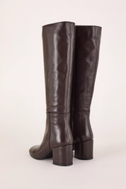 stivali in pelle con tacco 6 cm caffe, made in italy