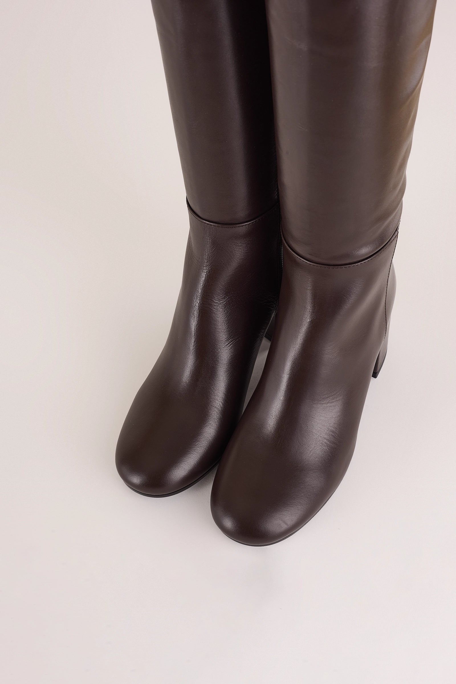 stivali in pelle con tacco 6 cm caffe, vera pelle