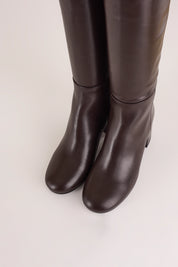 stivali in pelle con tacco 6 cm caffe, vera pelle