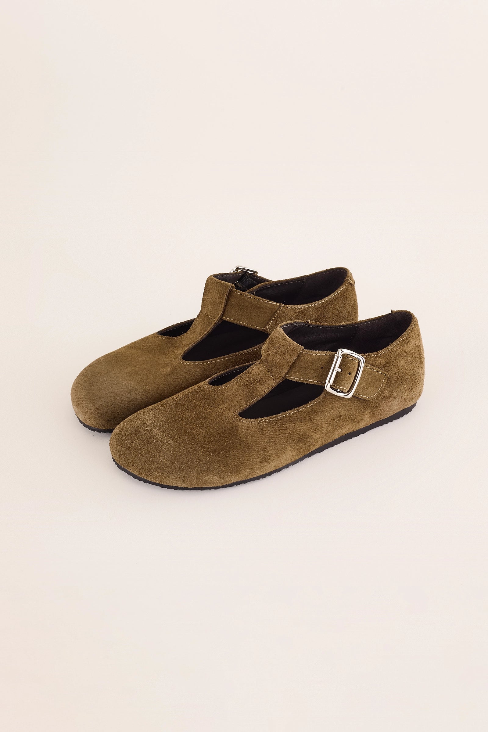 scarpe t-bar con suola in gomma, made in italy, camoscio tabacco