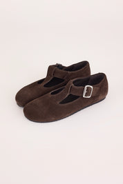 scarpe t-bar con suola in gomma camoscio bruciato, made in italy