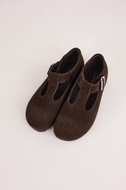 scarpe t-bar con suola in gomma camoscio bruciato, pelle scamosciata