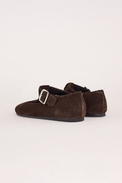 scarpe t-bar con suola in gomma, pelle scamosciata, camoscio bruciato