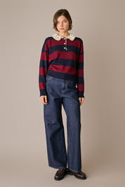 polo rugby il lana con colletto ondulato bordeaux - blu, colletto a polo, made in italy