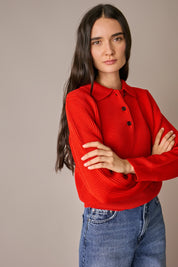 polo punto pannocchia in lana vergine rosso, made in italy