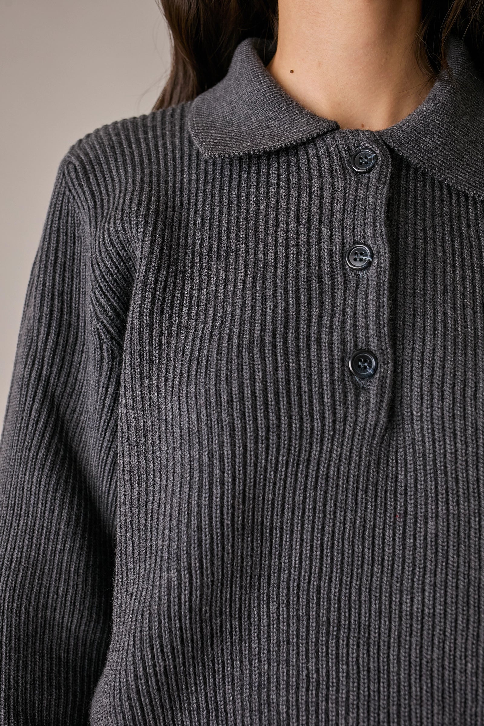 polo punto pannocchia in lana vergine, made in italy, antracite