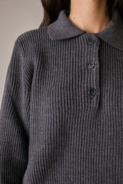 polo punto pannocchia in lana vergine, made in italy, antracite