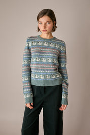 maglia swan dance grigio verde, modello girocollo