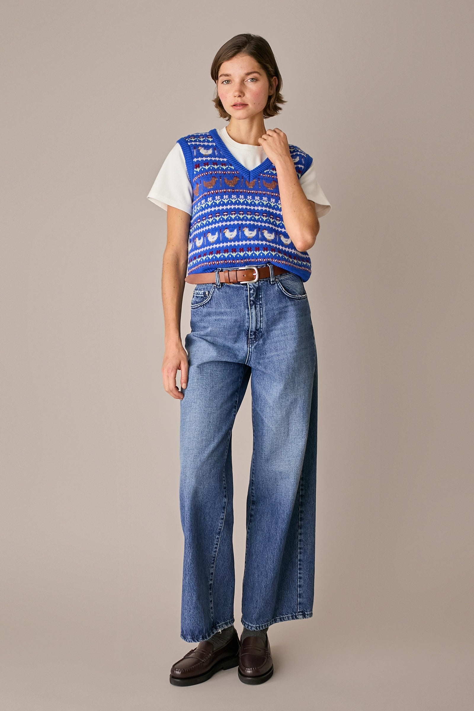gilet chicken run, scollo a v, bluette
